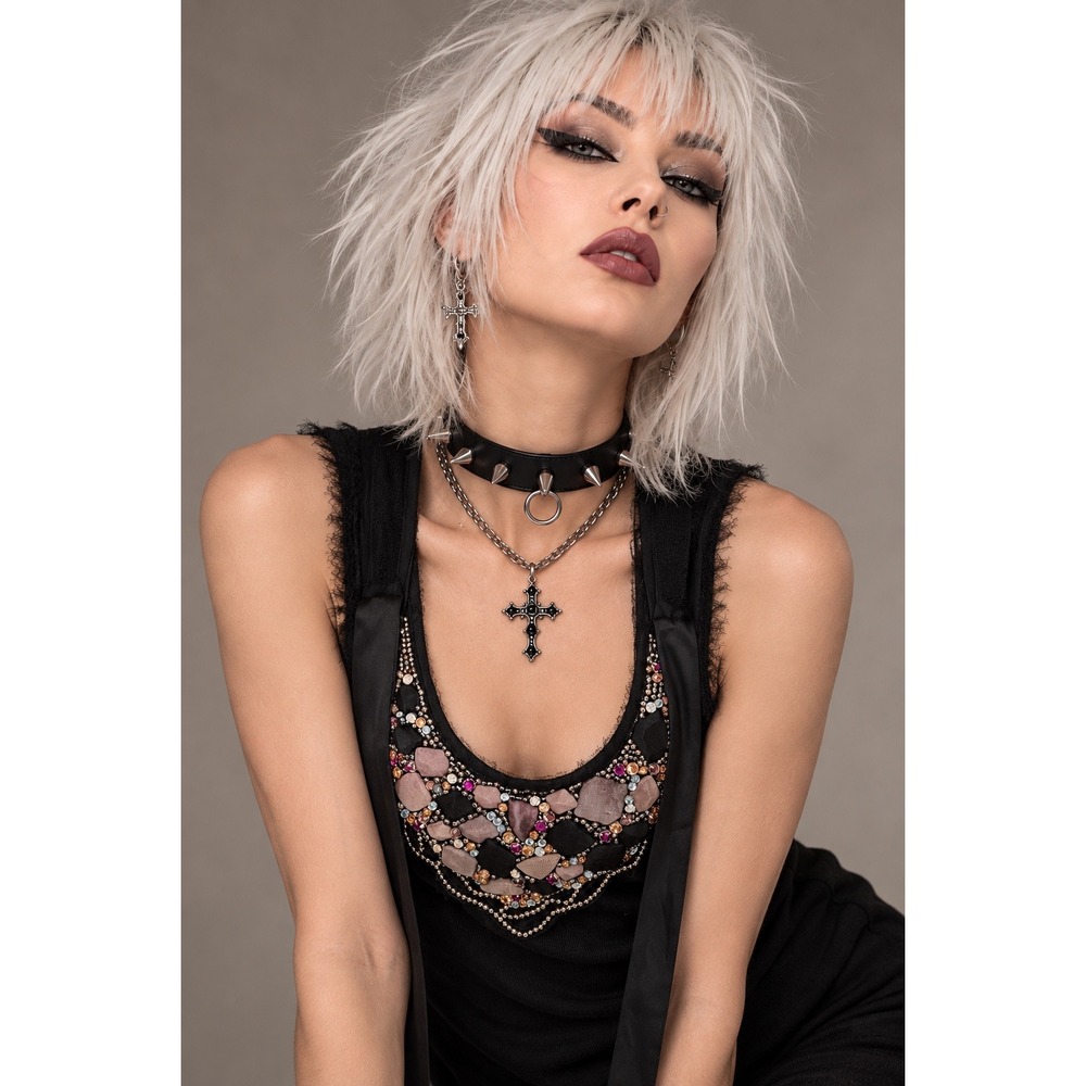 Bordeaux Los Angeles S Black Beaded Embellished Neckline Tank Top
